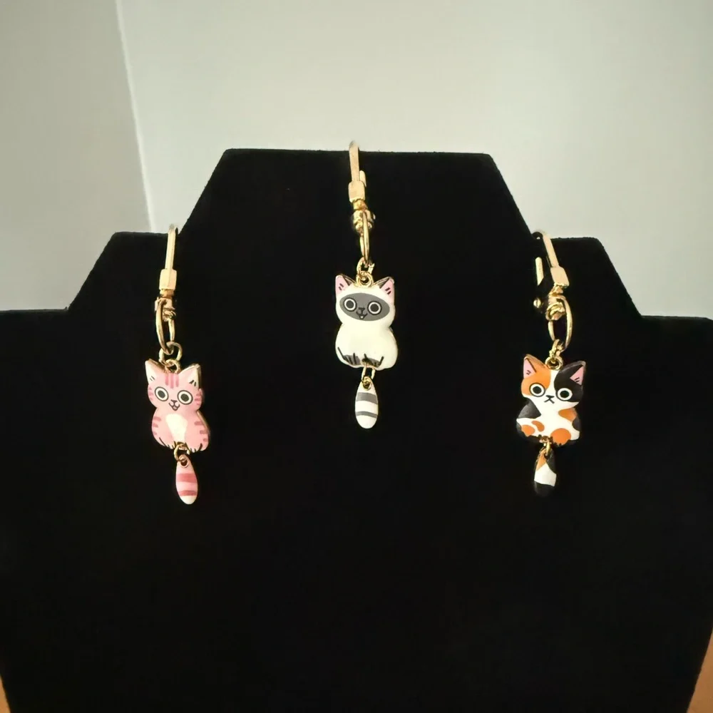 Set of 3 Cat Bag Charms - Pink, Calico, White